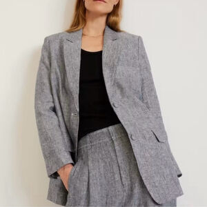 EVERLANE The Linen Oversized grey striped Blazer size 6